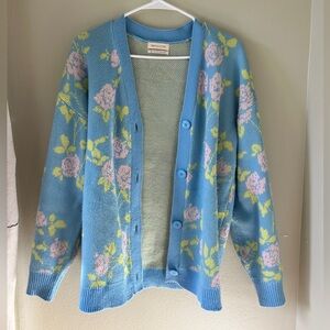 Urban Outfitters Floral Blue and Pink Cardigan Sweater